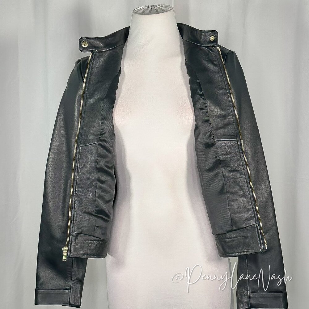 Cole Haan Zip-Front Lamb Leather Racer Jacket S Black - Picture 6 of 13